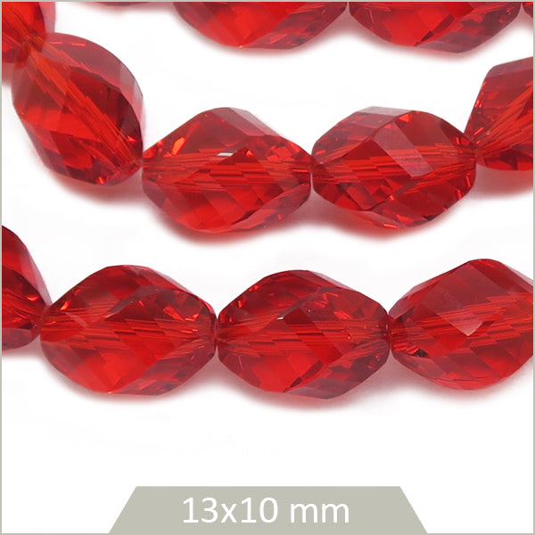 Env. 30 perles ovales à facettes en verre orange sanguine, 13x10 mm
