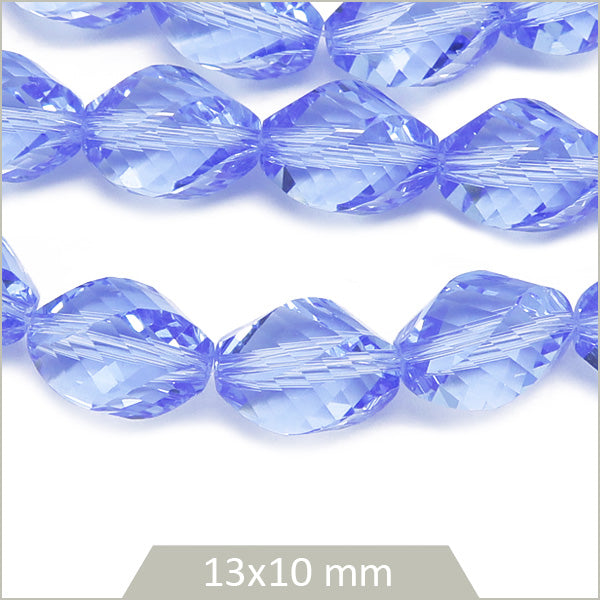 Env. 30 perles ovales à facettes en verre bleu azur, 13x10 mm