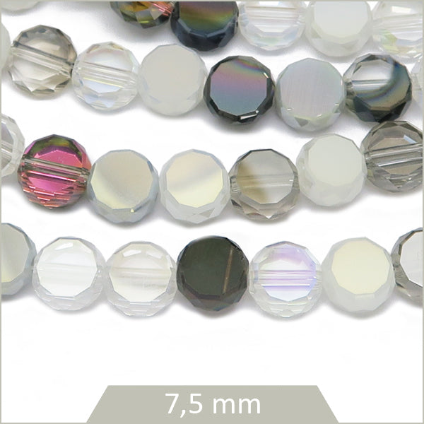Env. 25 perles de verre rondes plates à facettes mix gris