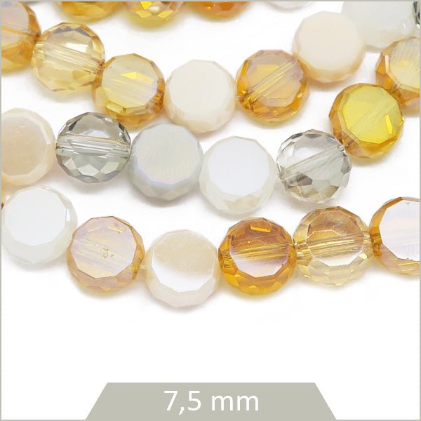 Env. 25 perles de verre rondes plates à facettes mix gold