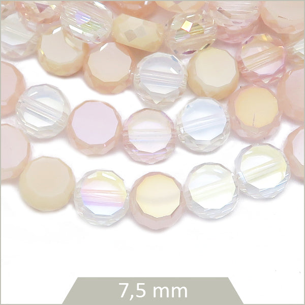 Env. 25 perles de verre rondes plates à facettes mix rose