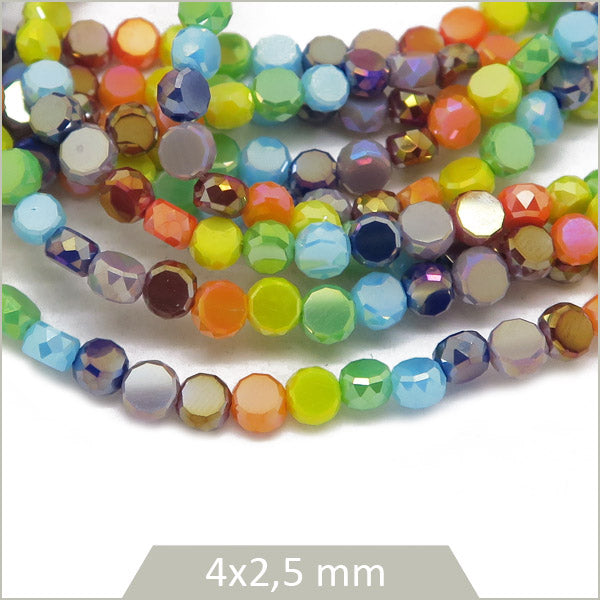 90 perles de verre rondes plates multicolores 4mm