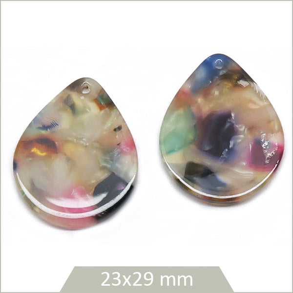 4 breloques goutte colorées en acétate