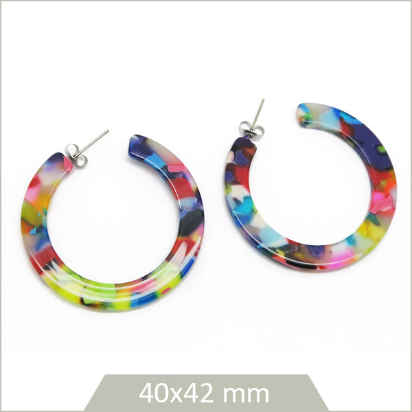 1 paire de boucles d'oreilles demi créoles en acétate coloré