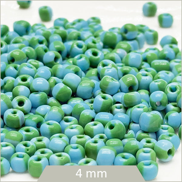 40 g de perles rocailles rayées bleu/vert 4 mm