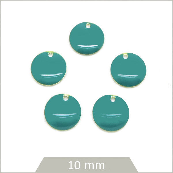 6 sequins effet émaillé ronds 10 mm jade foncé