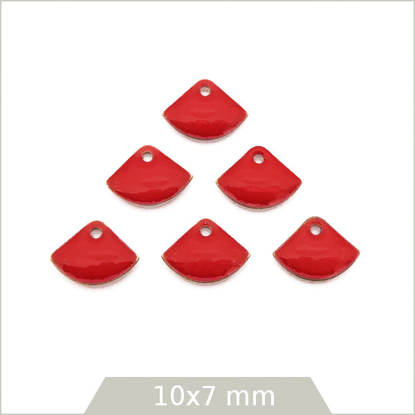 6 sequins éventails effet émaillé rouge