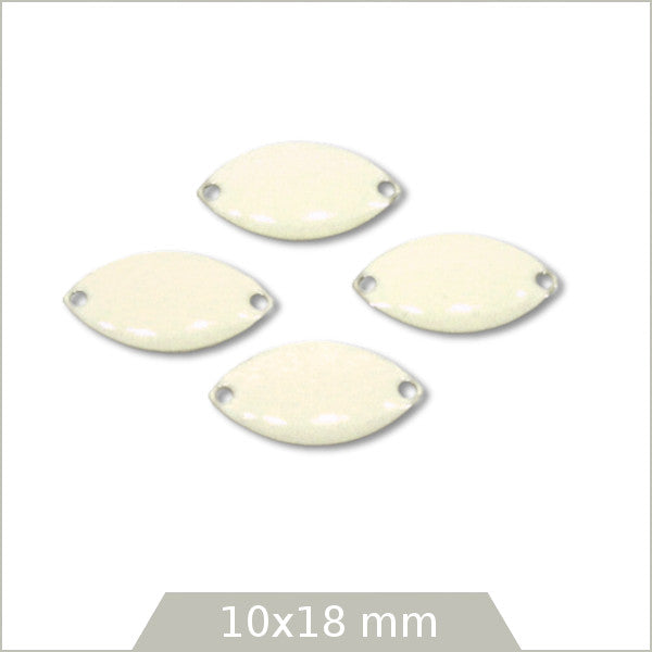 6 navettes effet émaillé connecteur 10x18mm blanc crème