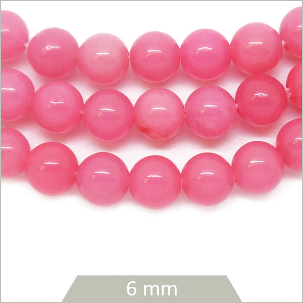 Env. 30 perles rondes en Jade de Malaisie teinté rose, 6 mm