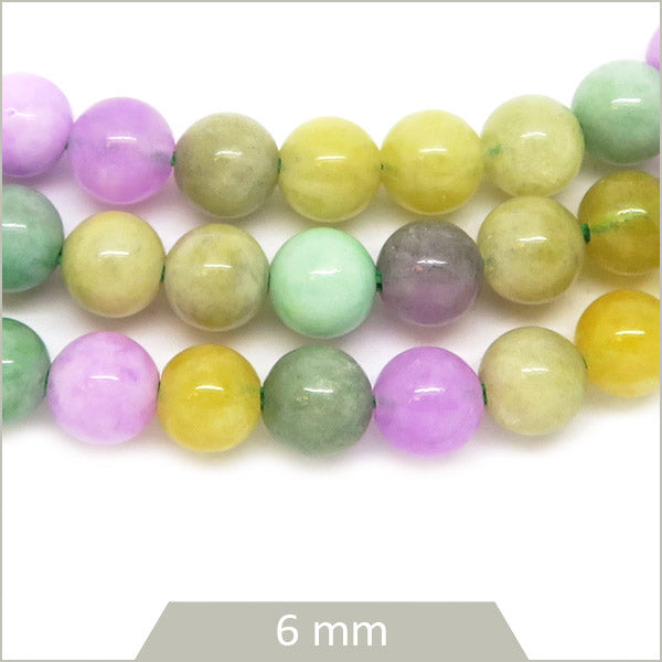 Env. 30 perles rondes en Jade de Malaisie teinté mix printemps, 6 mm