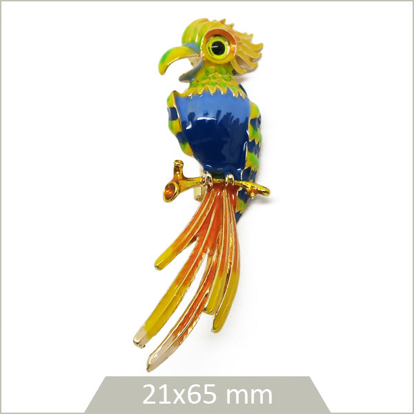 1 broche perroquet alliage doré, émail multicolore