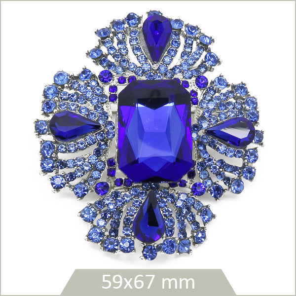 1 grande broche fleur royale alliage argenté, cristaux bleu Capri