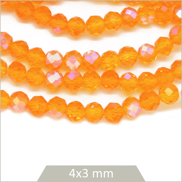 Env. 110 perles de verre à facettes donut orange transparent 4x3 mm