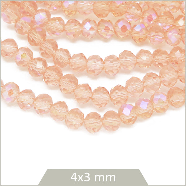 Env. 110 perles de verre à facettes donut saumon transparent 4x3 mm