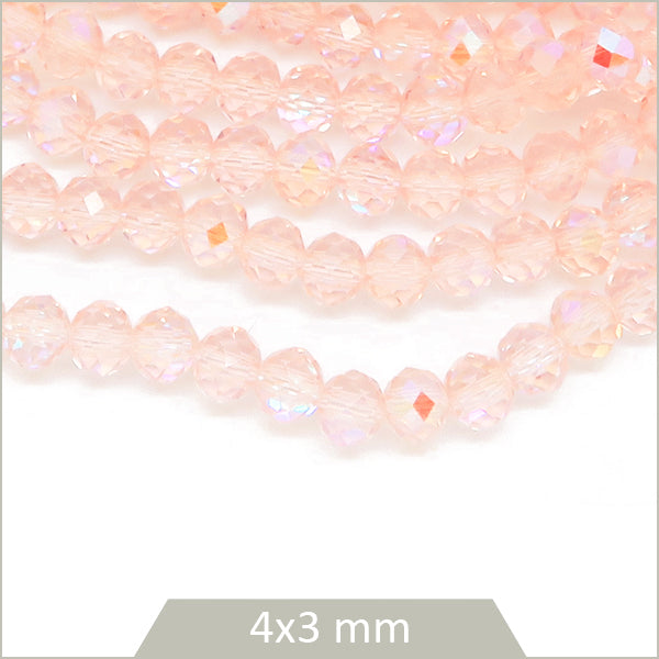 Env. 110 perles de verre à facettes donut rose transparent 4x3 mm