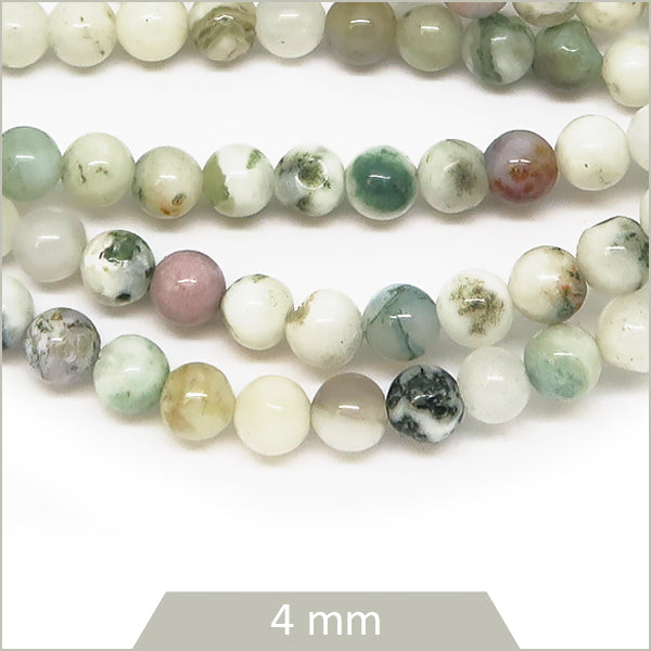 Env. 80 perles rondes en Agate arbre, 4 mm