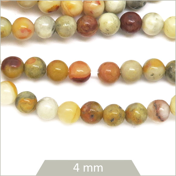 Env. 80 perles rondes en Agate Crazy jaune 4 mm