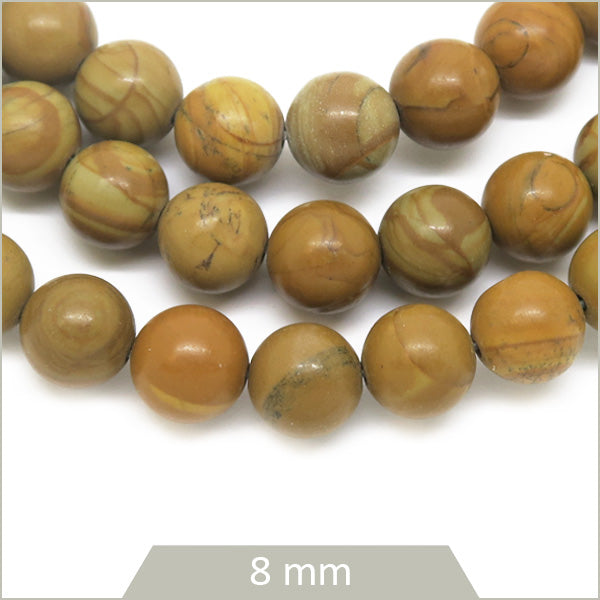 Env. 45 perles rondes en Jaspe aspect bois 8 mm
