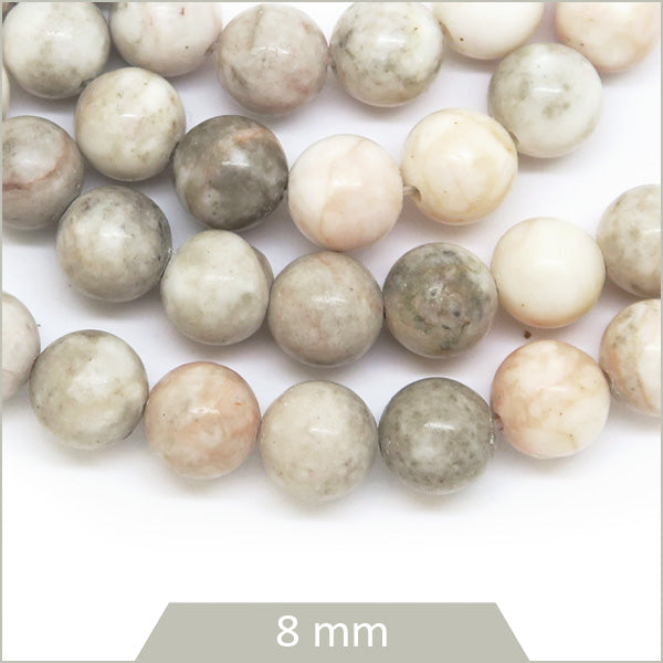 Env. 45 perles rondes en Jaspe Zèbre rose 8 mm