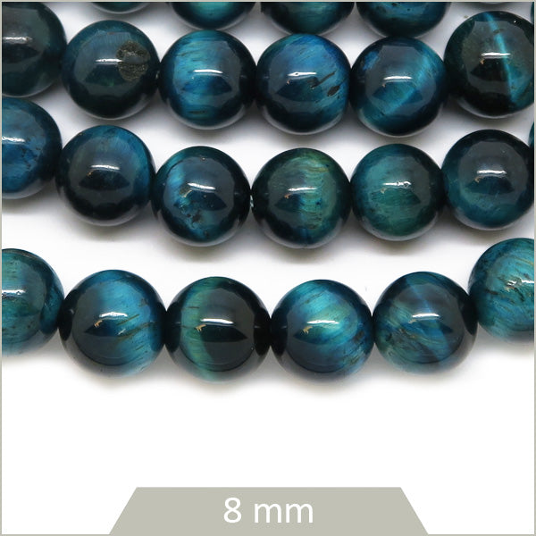 Env. 45 perles rondes Œil de tigre bleue 8 mm