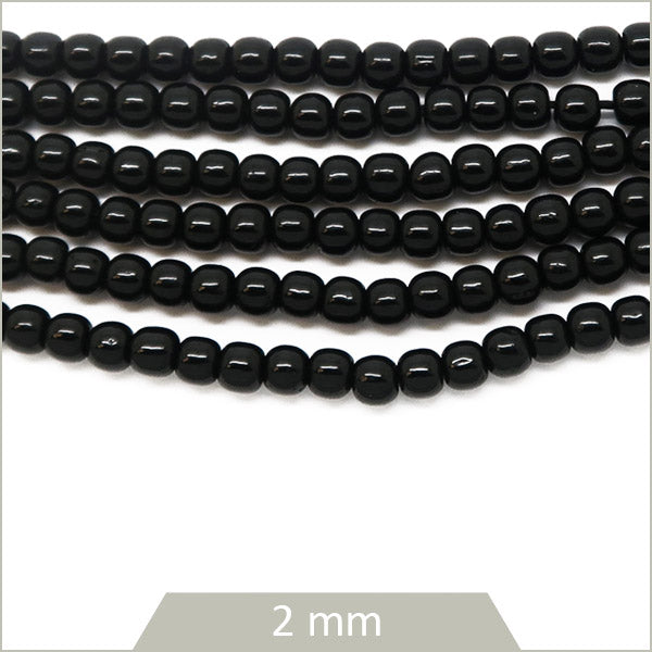 Env. 180 perles de verre rondes noires, 2 mm