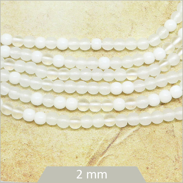 Env. 180 perles de verre rondes blanc dégradé, 2 mm