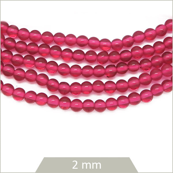 Env. 180 perles de verre rondes rose rubis, 2 mm