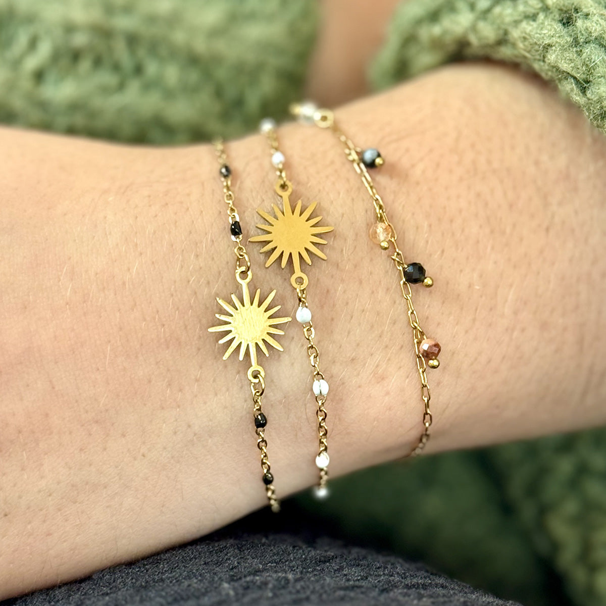 1m de chaîne acier doré et maillons noir