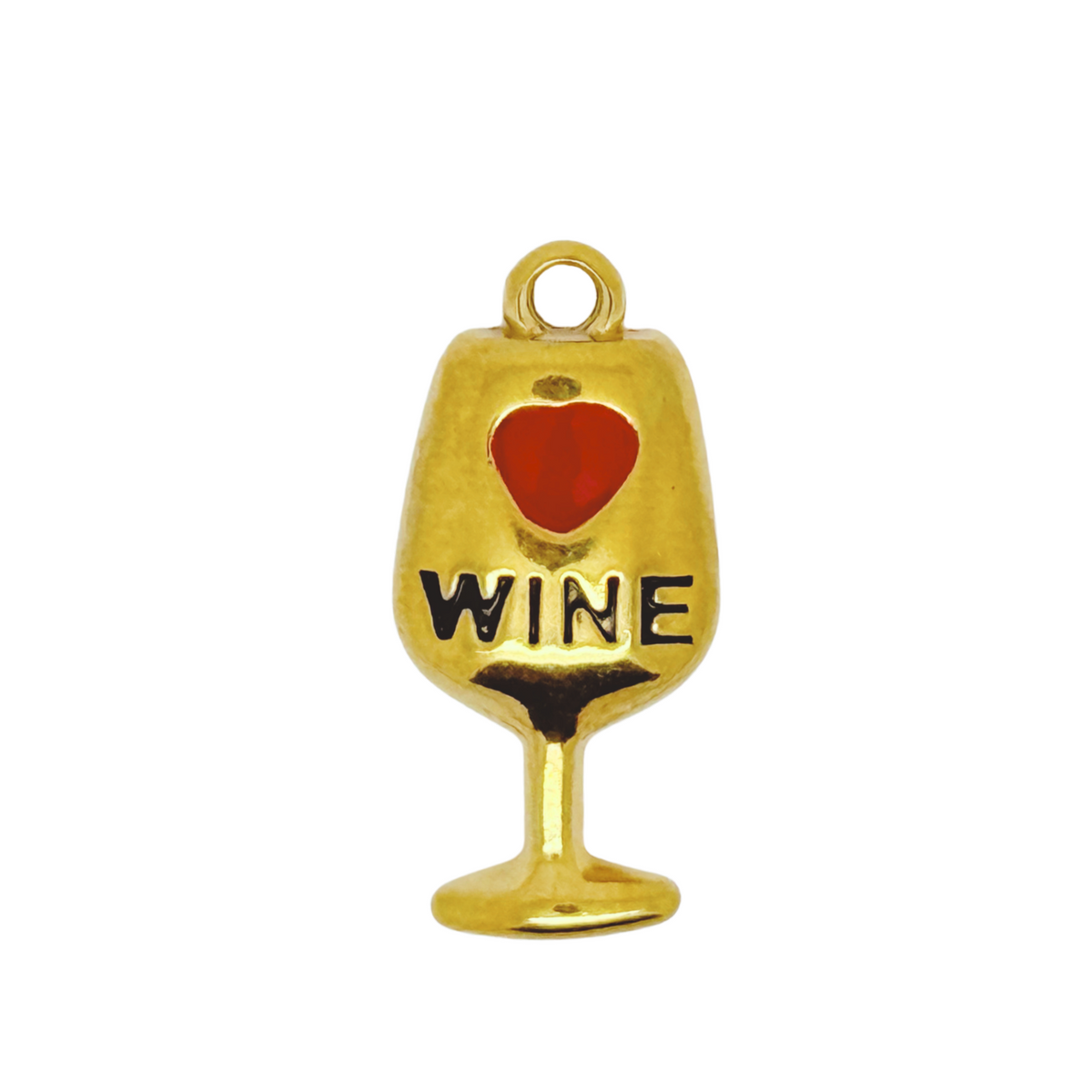 1 breloque verre de vin en acier inoxydable doré 304 18k – rouge émail
