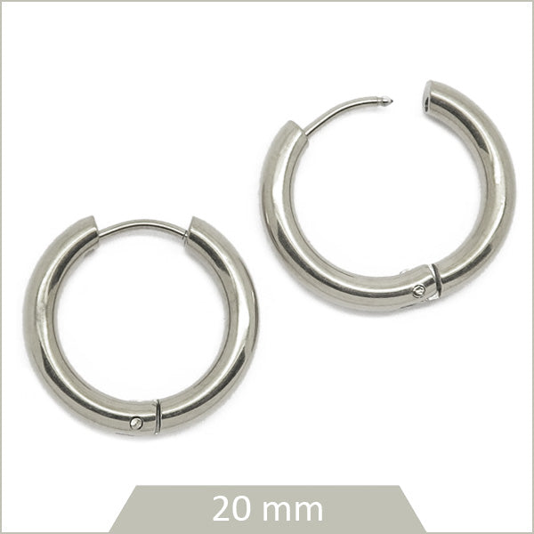 1 paire de créoles rondes en acier inoxydable 304, 20 mm