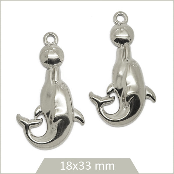 2 breloques dauphin en acier inoxydable 304