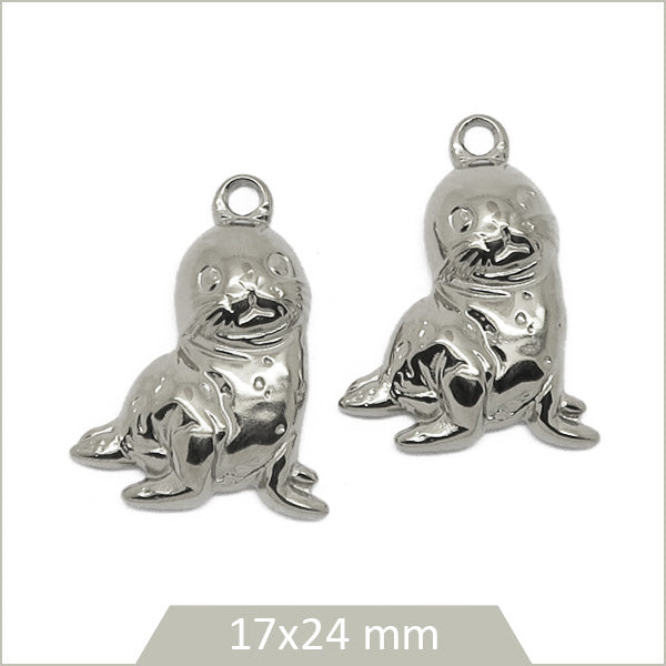 2 breloques otarie en acier inoxydable 304