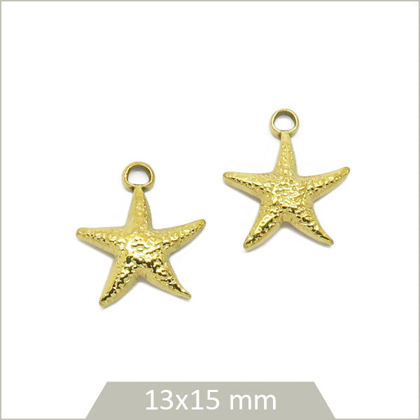 2 breloques étoile de mer en acier inoxydable 304 plaqué or 18k