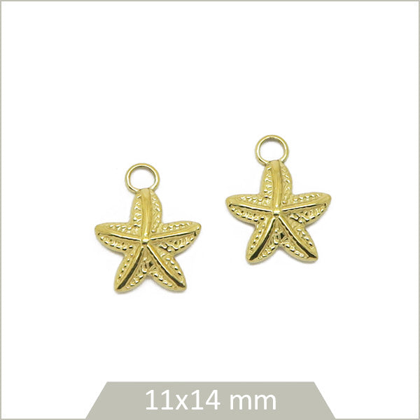 2 breloques étoile de mer en acier inoxydable 304 plaqué or 18k