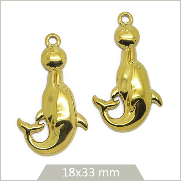 2 breloques dauphin en acier inoxydable doré 304