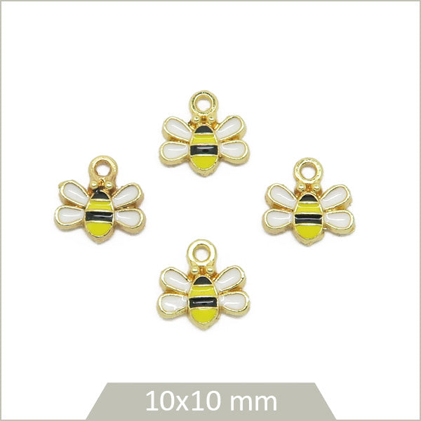 4 breloques abeille alliage doré et effet émail coloré