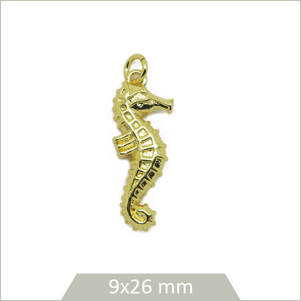 1 breloque hippocampe en laiton plaqué or 18k