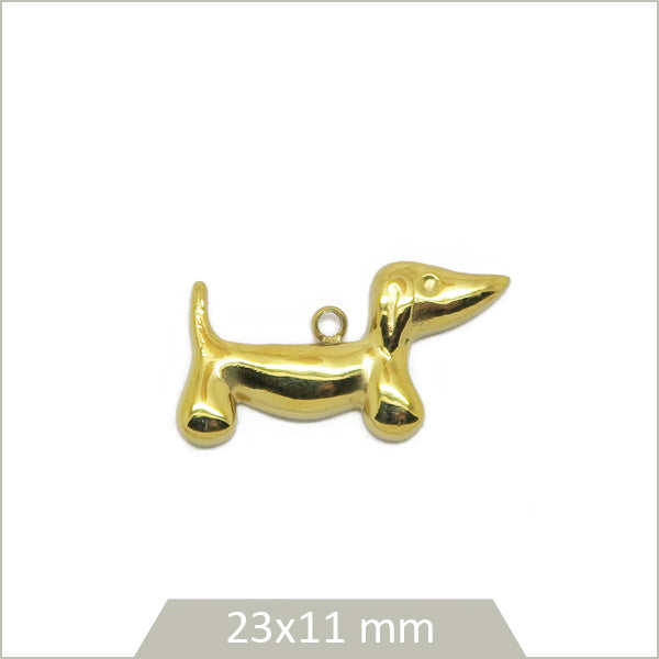 1 breloque chien Teckel en acier inoxydable 304 plaqué or 18k