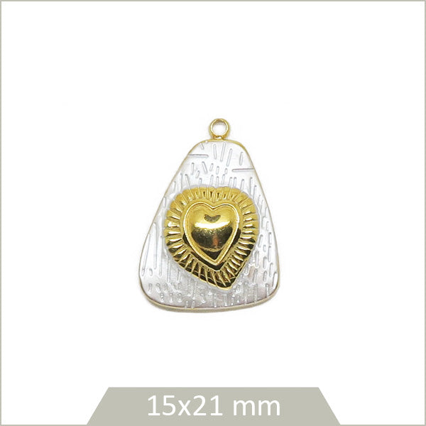 1 médaillon coeur acier inox 304 plaqué or 18k et effet émail blanc