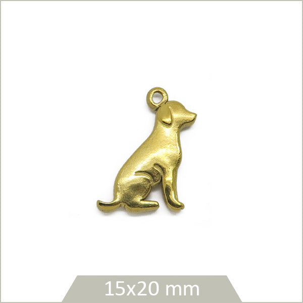 1 breloque chien en acier inoxydable 304 plaqué or 18k