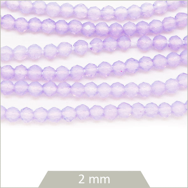 Env. 180 perles de verre rondes à facettes lila, 2 mm