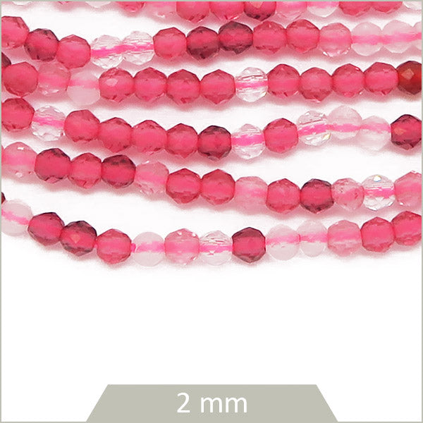 Env. 180 perles de verre rondes à facettes mix rose, 2 mm