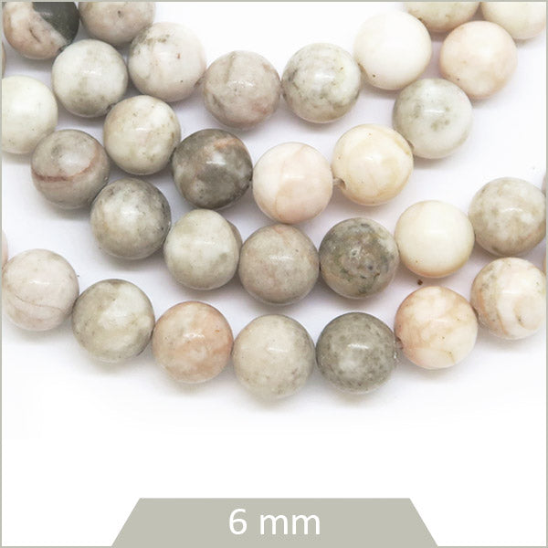 Env. 60 perles rondes en Jaspe Zèbre rose 6 mm