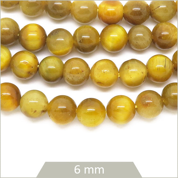 Env. 60 perles rondes Œil de tigre doré 6 mm
