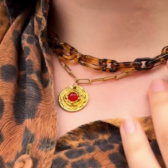 50cm de chaîne gros maillons ovales en acétate écailles de tortue