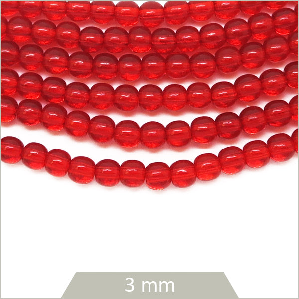 Env. 120 perles de verre rondes rouge, 3 mm