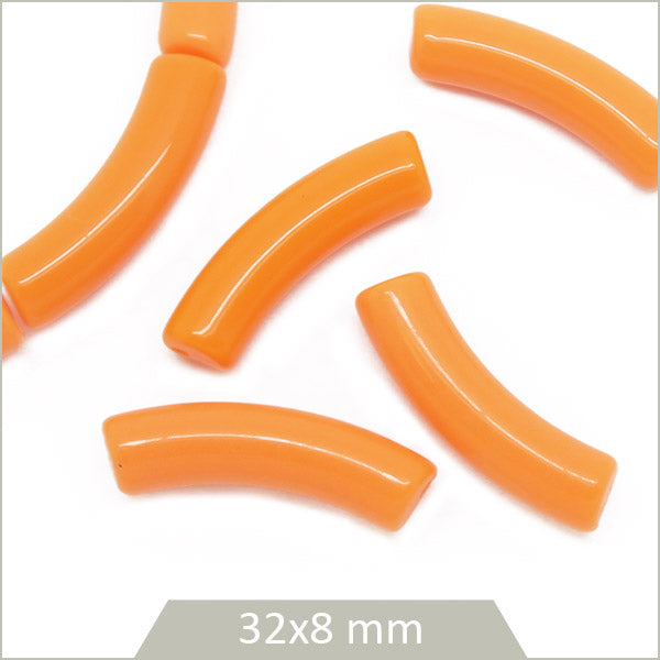 12 perles tubes incurvés orange 8 mm