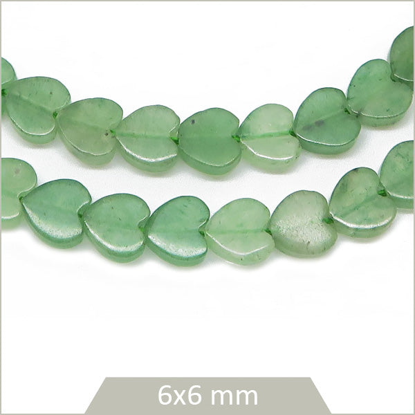 Env. 65 perles coeur en Aventurine, 6x6 mm