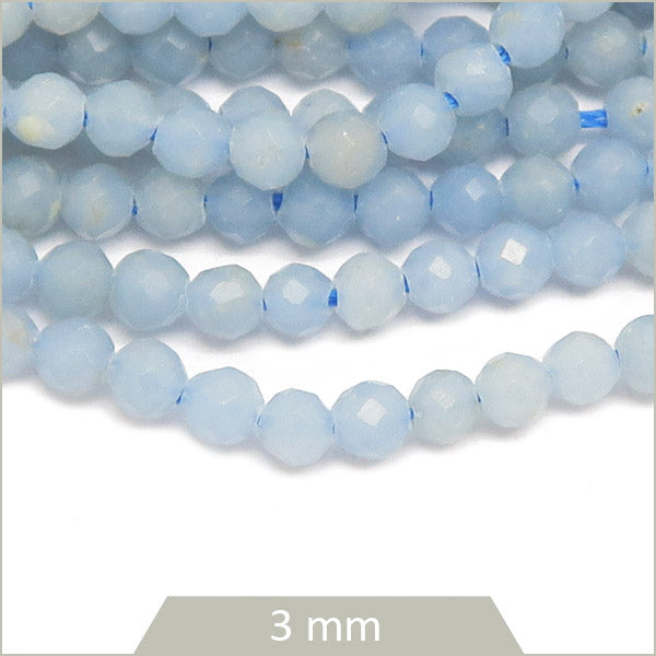 Env. 120 perles facettées en Angélite bleue, 3 mm