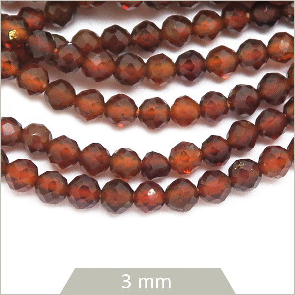 Env. 120 perles facettées en Grenat orange, 3 mm